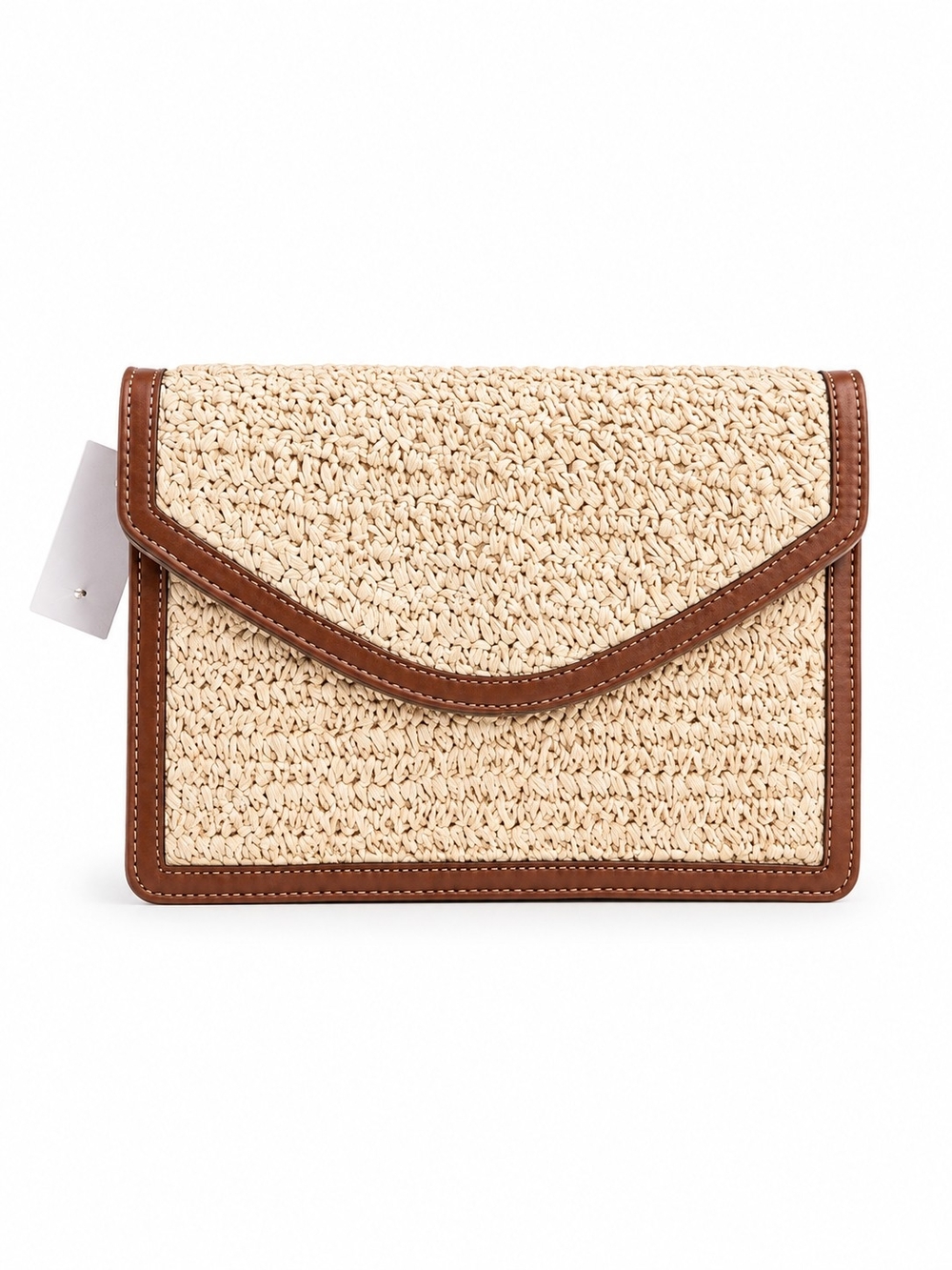 LOFT Beige Woven Clutch with Brown Trim